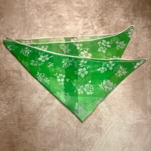 Vintage 60s Green Mesh Floral Bandana Scarf Sheer Striped Mid Century Retro Boho